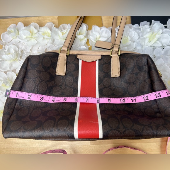 Coach Signature Stripe Red and White Center Stripe Nancy Satchel - Picture 11 of 14